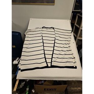 Ann Taylor LOFT Women's One Size Striped Black Open Poncho Blanket Sweater Big